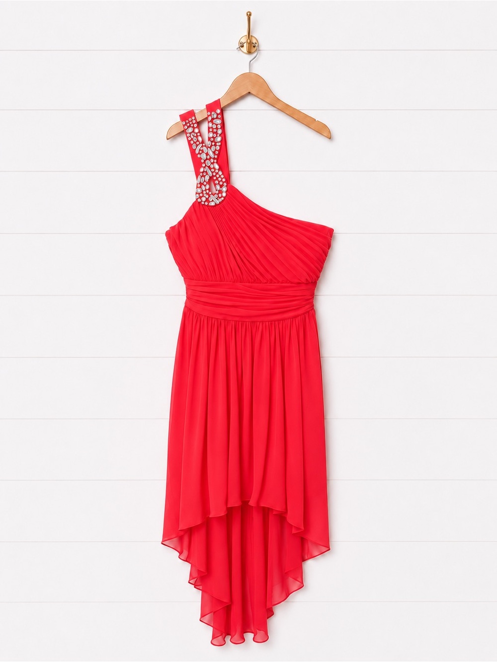 Deb Coral One-Shoulder Cocktail Dress with Jeweled Strap
